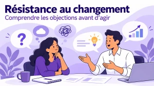 Illustration d’un dialogue entre deux collègues pour comprendre les objections au changement.
